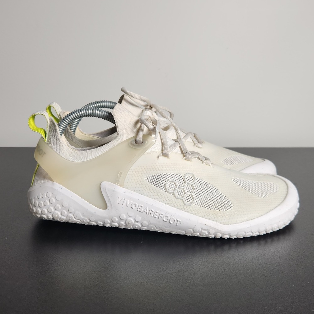 Vivo barefoot Women’s Minimalist Running Shoes in Off-White with Neon Accent